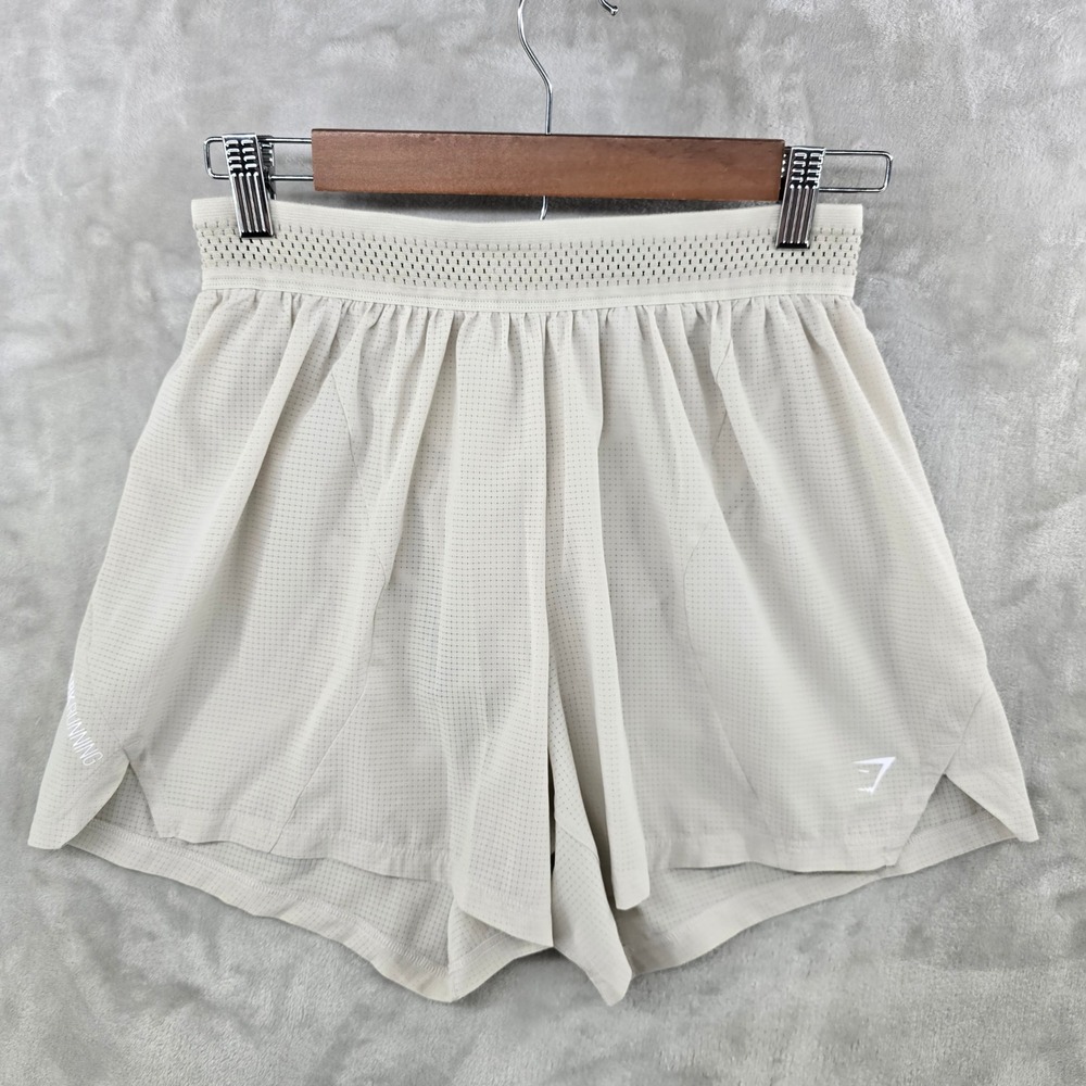 Gymshark Running Shorts Womens Small Beige Mesh‎ Perforated Athletic A3B9Q